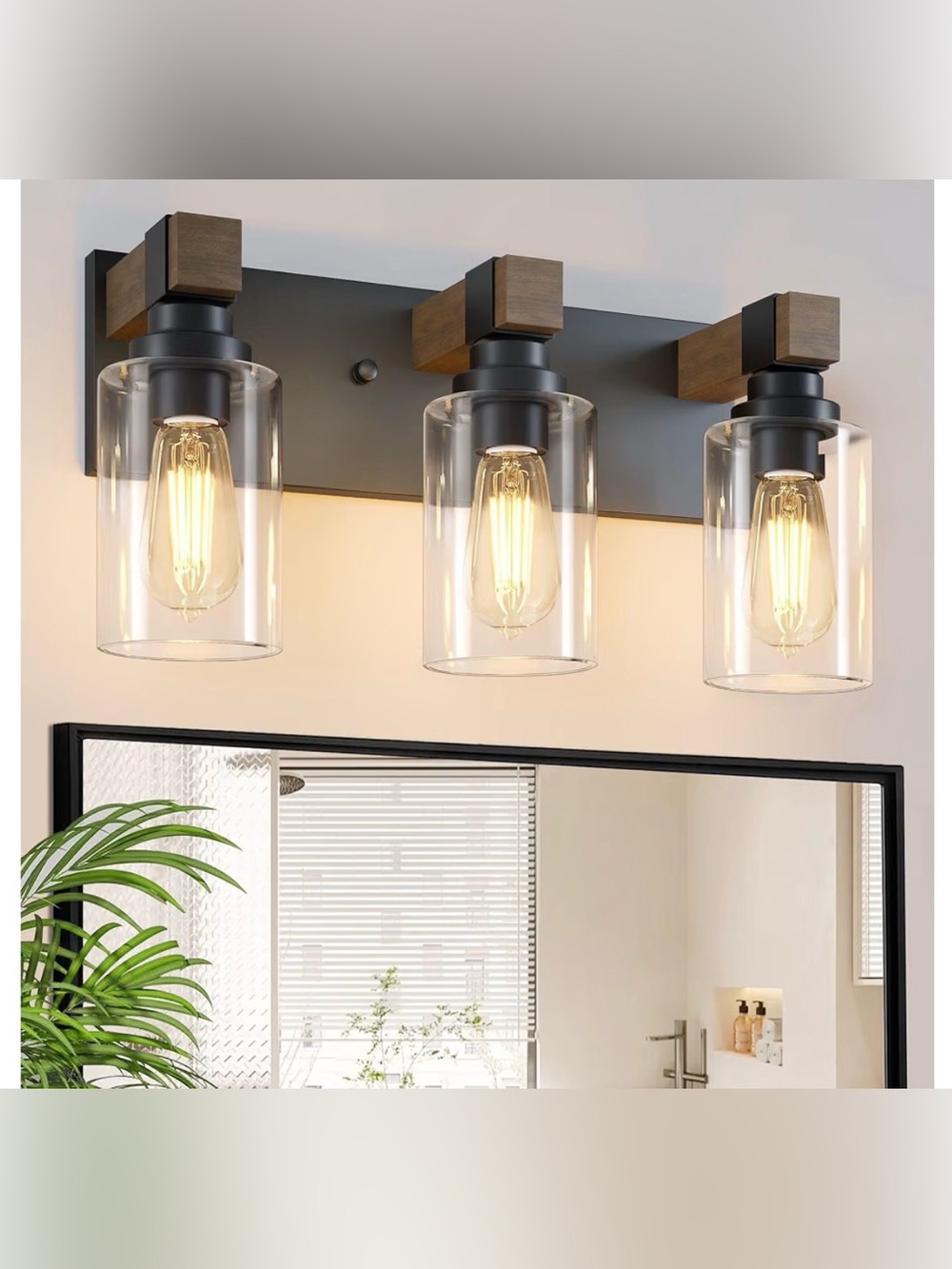 Farmhouse 3-Light Bathroom Vanity Light Fixtures, Black and Wood
18.8″ Rustic Ma